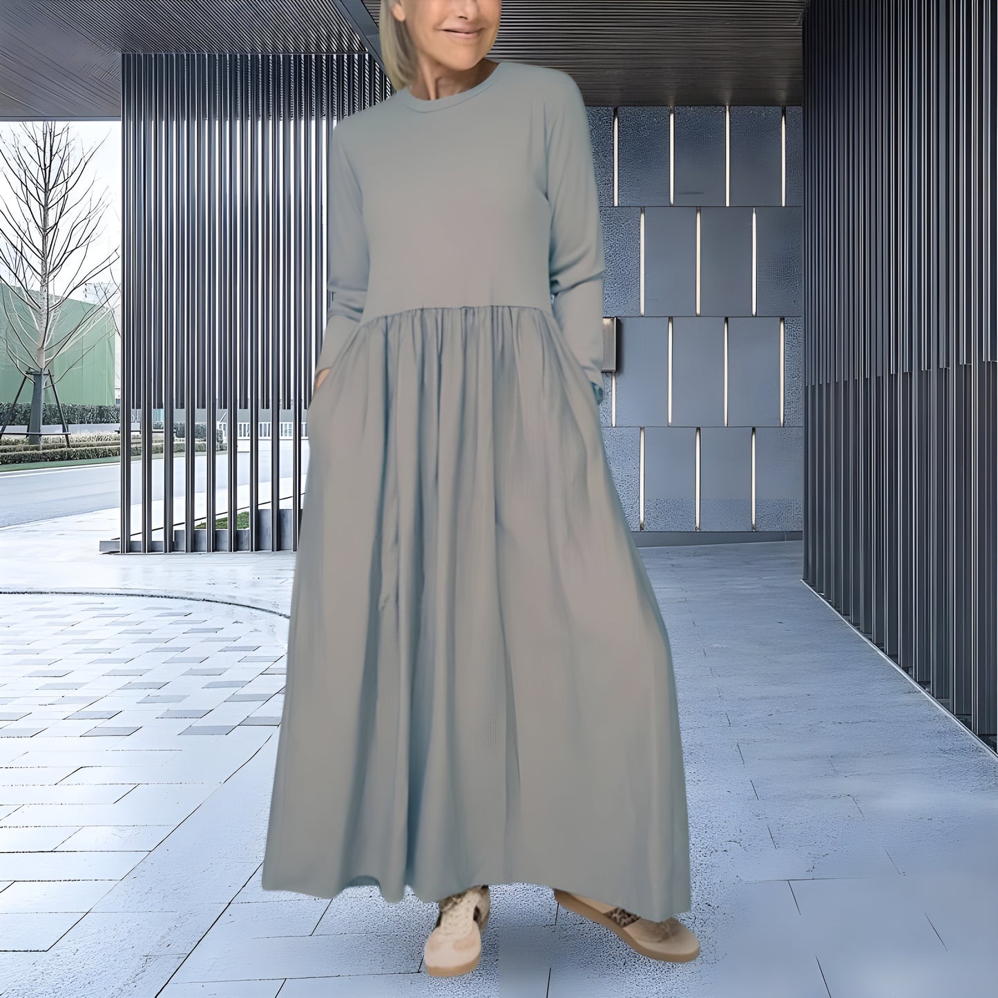 Eline™ | Strikket Midikjole med Lange Ermer