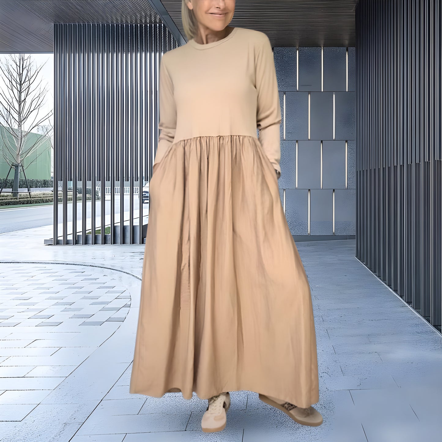 Eline™ | Strikket Midikjole med Lange Ermer