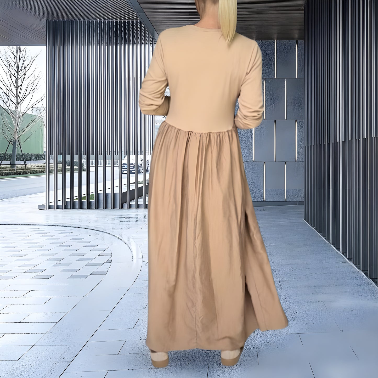 Eline™ | Strikket Midikjole med Lange Ermer