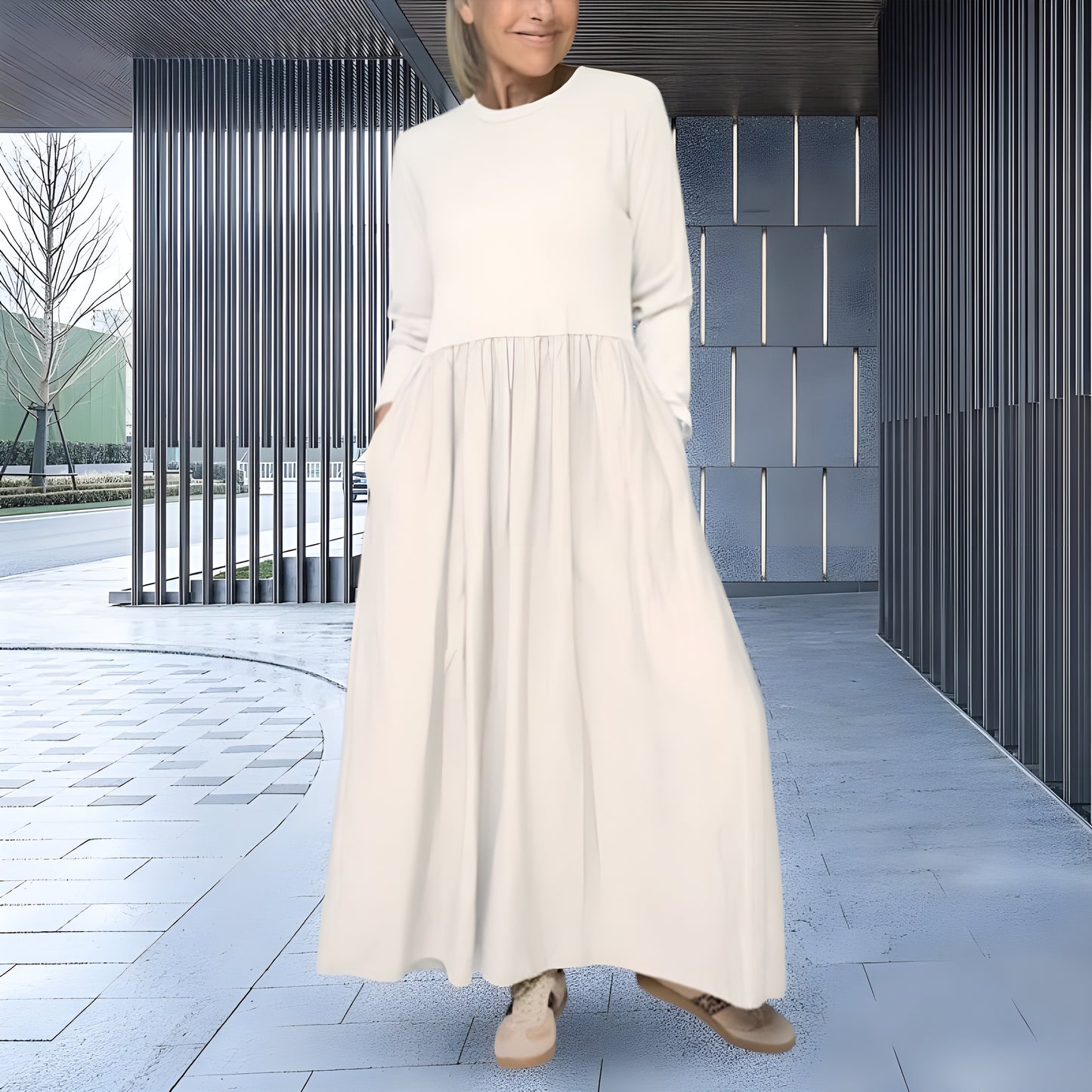Eline™ | Strikket Midikjole med Lange Ermer