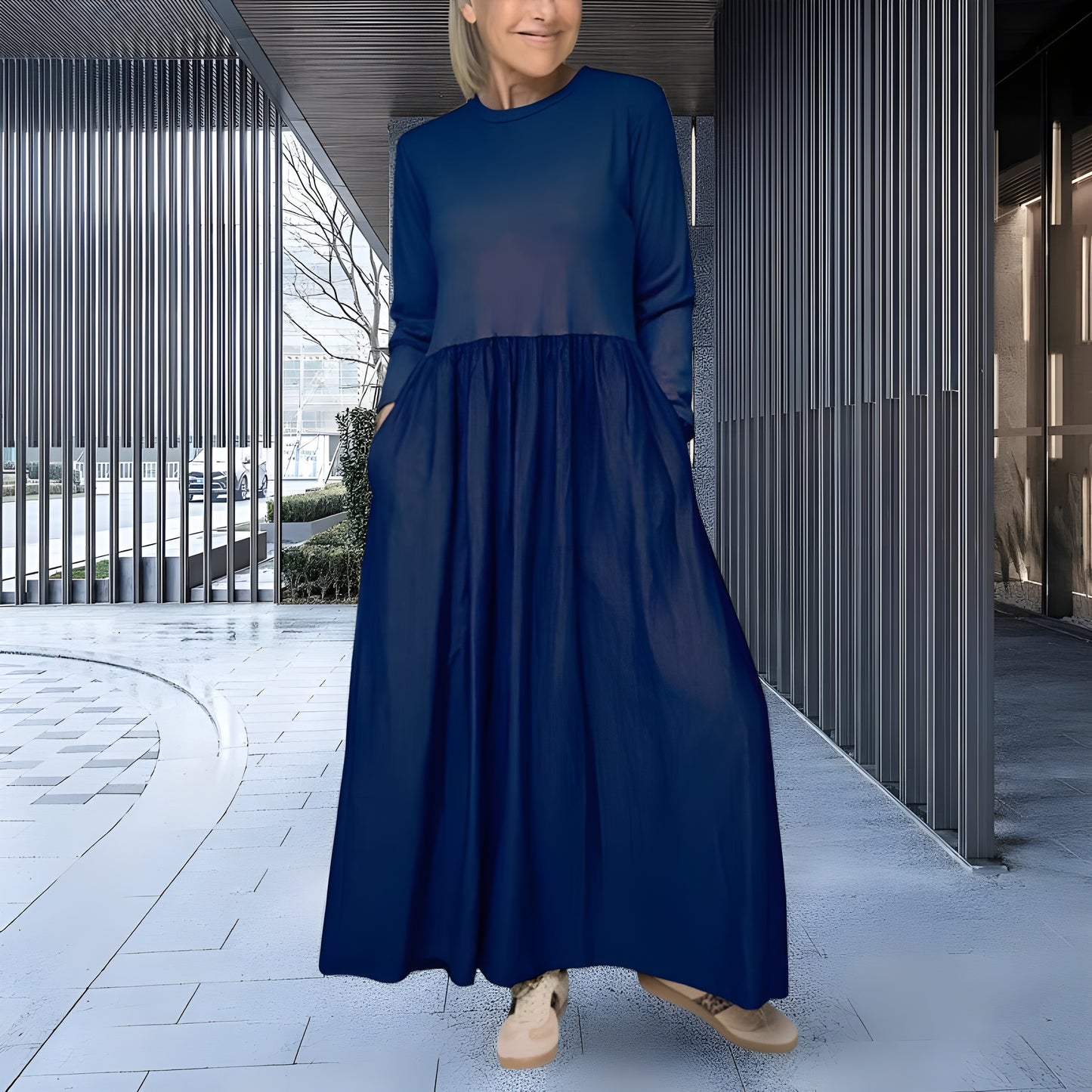 Eline™ | Strikket Midikjole med Lange Ermer