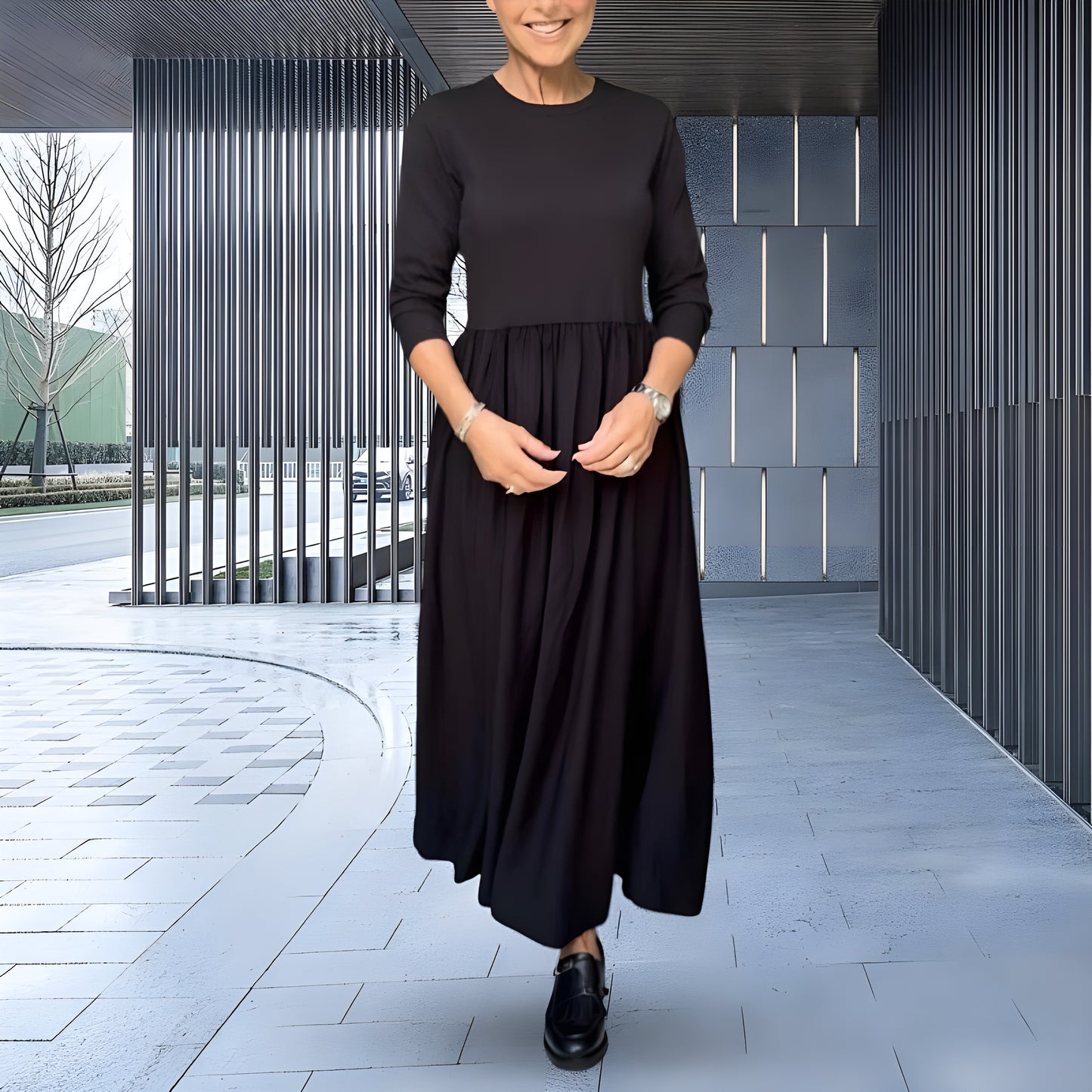 Eline™ | Strikket Midikjole med Lange Ermer